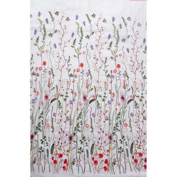 Heavy Embroidered Floral Tulle Lace , Delicate White Mesh Bridal Lace Fabric By The Yard