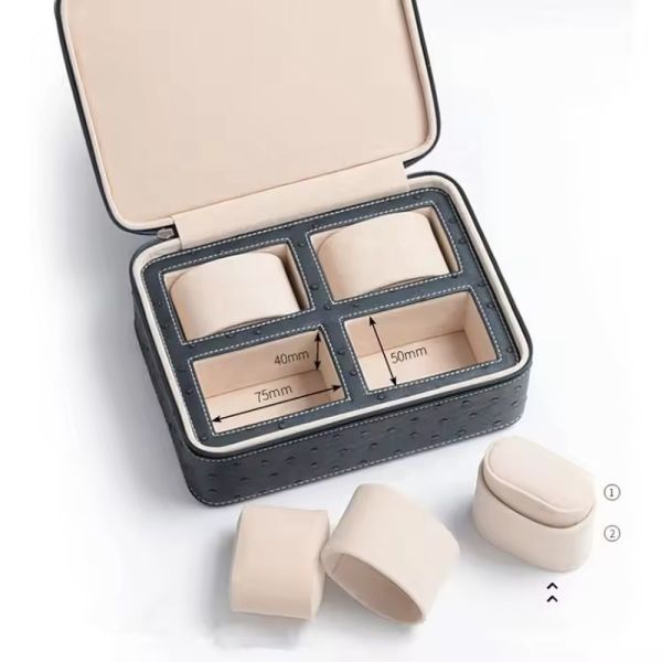 Custom Logo Leather Watch Boxes 4 Slots Ostrich Pattern Leather Case For 4 Watches