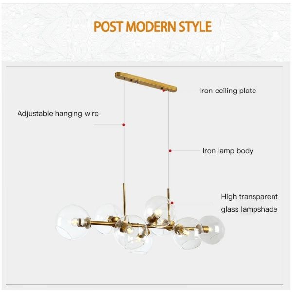 Nordic Glass Chandelier for Dining Room Kitchen Living Room Bedroom Glass Ball Black Ceiling Pendant Lamp (WH-AP-671)