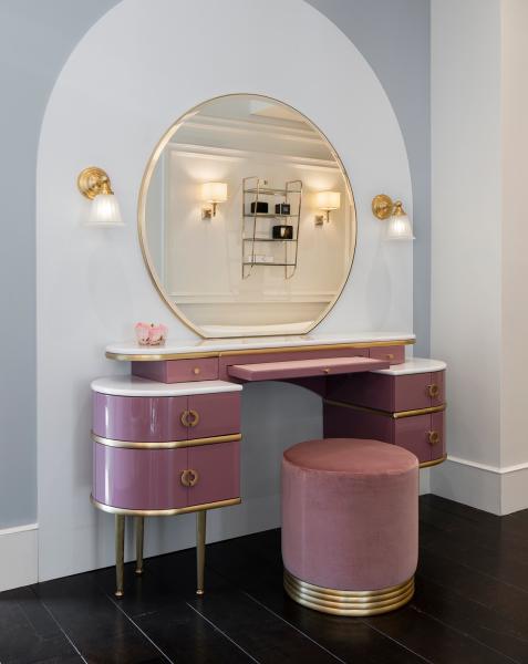 Bedroom Lights Small Vanity Desk Pink Table With Stool Plaid Design