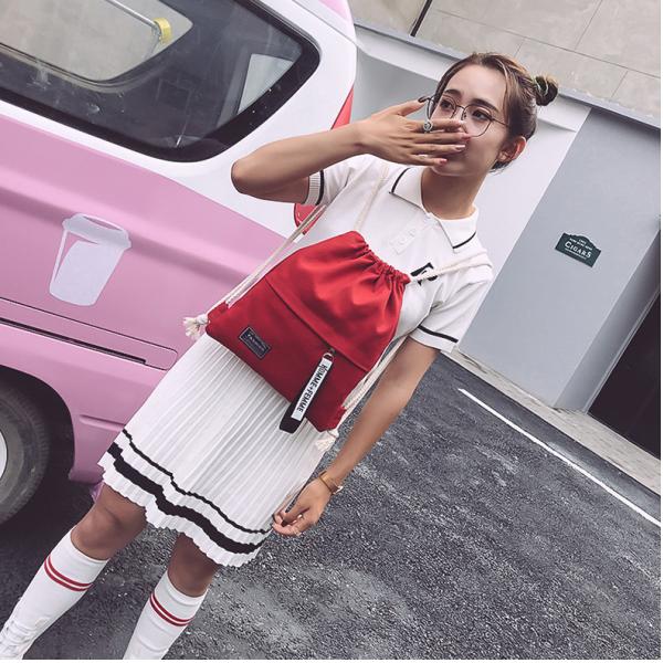 Korean drawstring, rucksack, women's bag, trend, mori ladies backpack, ribbon, minimalist student bag