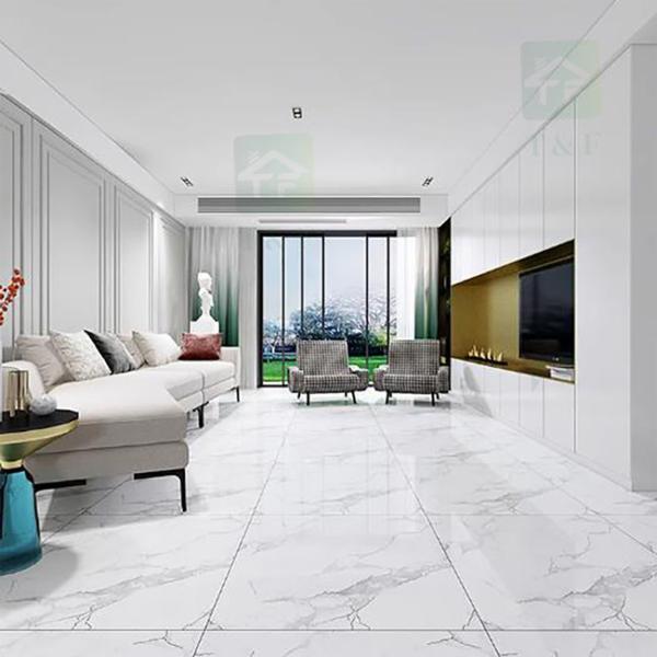 Telhas de assoalho lustrosas altas da porcelana do olhar de mármore branco 60x60cm anti - sujando