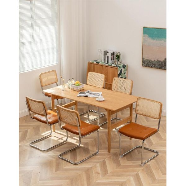 Simple Comfortable Solid Wood Home Dining Chair Stainless Steel  Conference Cafe Rattan Leisure Chair