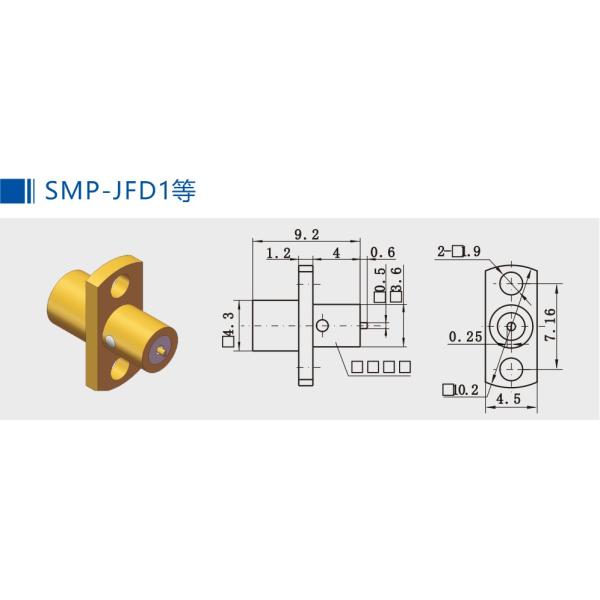 Gold Plated 2 Holes Flange Mount SMP RF Male Coax Connector