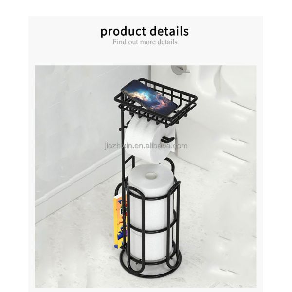 Bathroom Metal Toilet Paper Holder Stand  with Phone Shelf for Bathroom Storage Holds Reserve Mega Rolls Tissue Organizer Holder