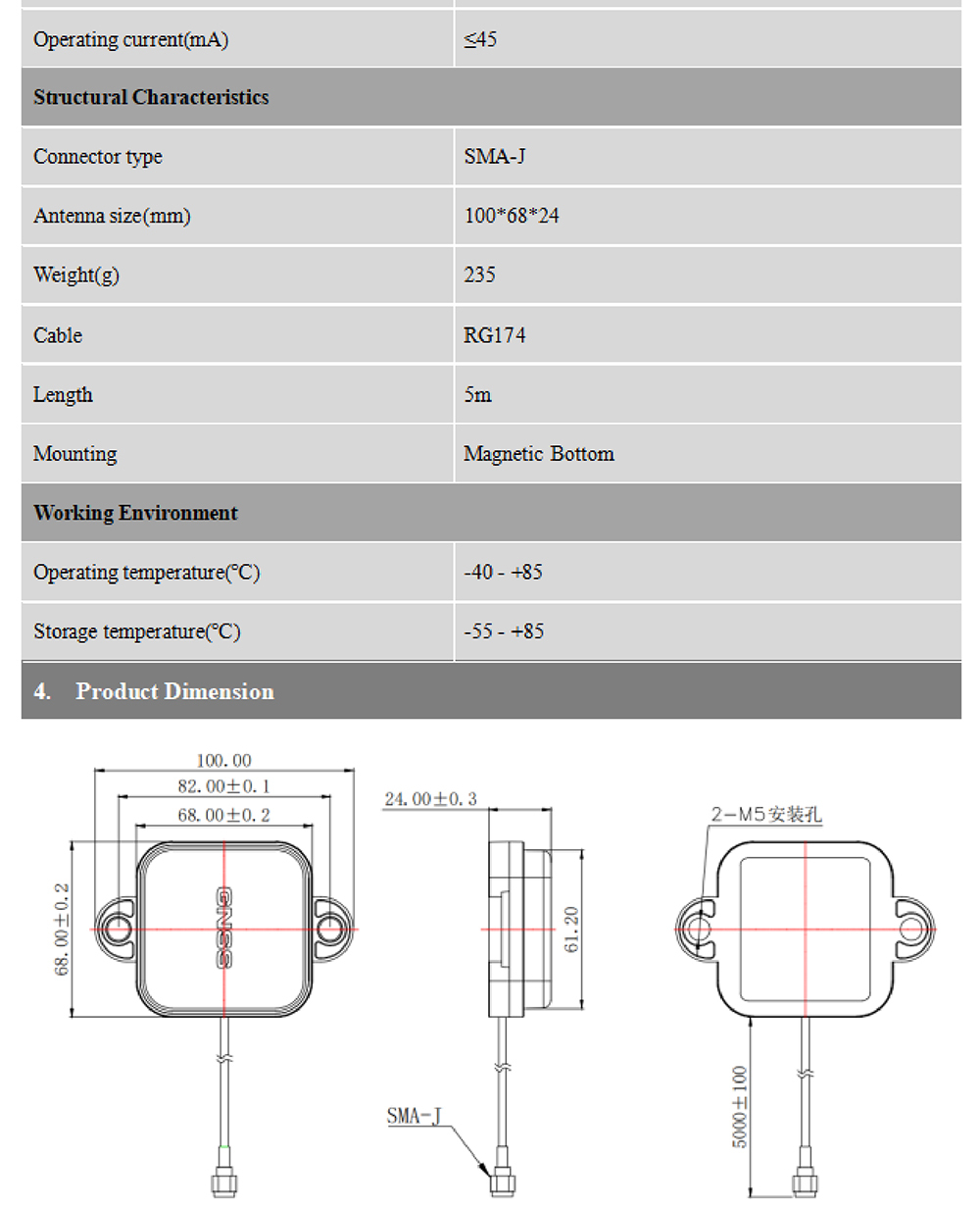 GPS Beidou Samsung Six Band GNSS Antenna Survey Grade Multi Frequency BT-3B45AJL2