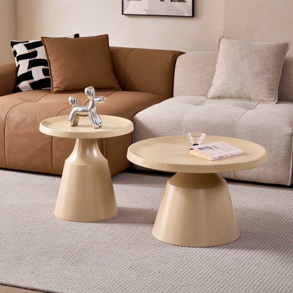 Modern Nordic Style Round Coffee Table Set for Small Spaces Living Room Furniture with Sofa Side Table Balcony