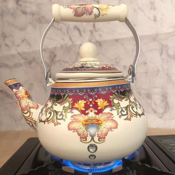 Porcelain Classical Style Custom Flowery Design Enamel Kettle Metal Steel Enamelled Teapot Perfect for Tea Brewing