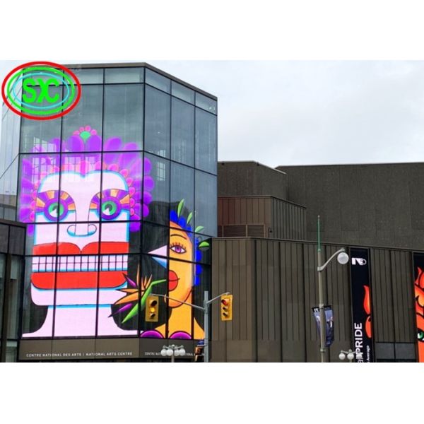 P3.91 Transparent Full Color LED Screen 1500cd/Sqm For Glass Curtain Walls