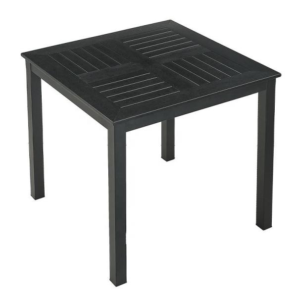 80cm Outdoor Square Aluminum Table Black Plastic Wood Parquet Top