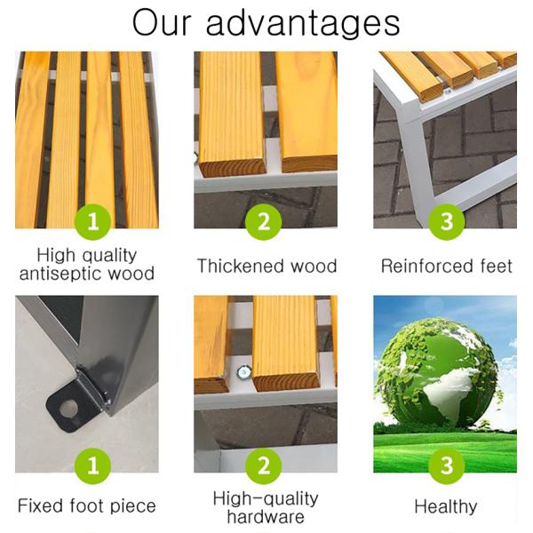 General Outdoor Furniture Steel Wood Garden Patio Porch Chair with Backrest and Slatted Seat Modern Design