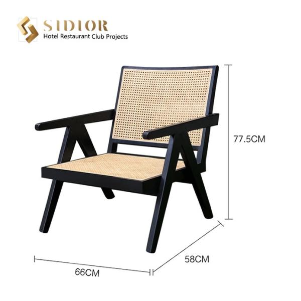 Woven Vintage Rattan Armchair Indoor 58cm Width Solid Wood Chairs