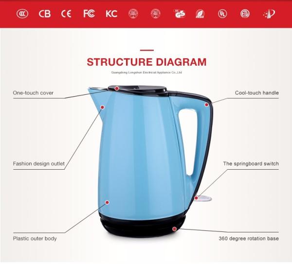 Food Grade Plastic Electric Tea Kettle Seamless Welding  Stainless Steel Inner