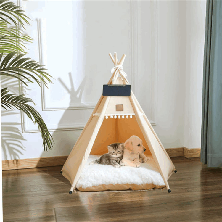 Small Portable Pet Teepee Tents Wooden Cat Dog Tent Bed Removable Dog Tents House