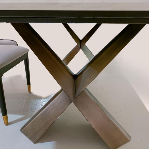 Contemporary Modern Luxe X Base Ceramic Marble Dining Table
