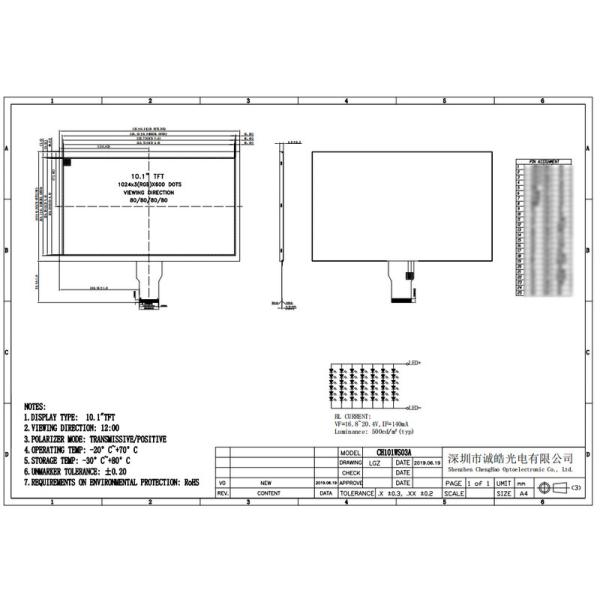 10.1 Inch IPS LCD Display 1024x600 101 Screen With RGB Interface
