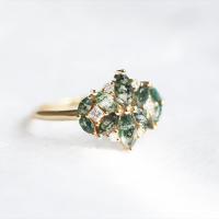 Anel natural do conjunto do casamento da CZ da flor de Moss Agate Flower Shape Marquise