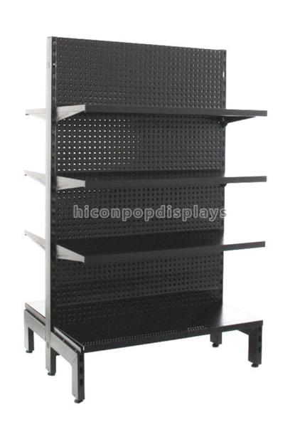 Supermarket Store Metal Retail Gondola Shelving Black Freestanding Gondola Rack