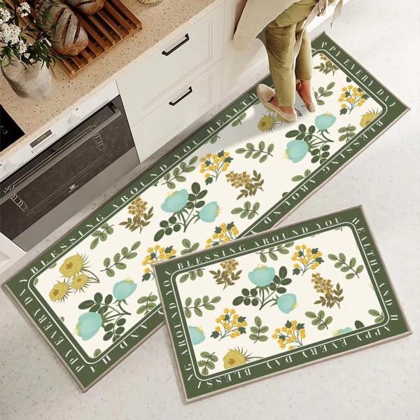 Plant Flower Printing Kitchen Floor Mats Non Slip 40*60mm Rectangle