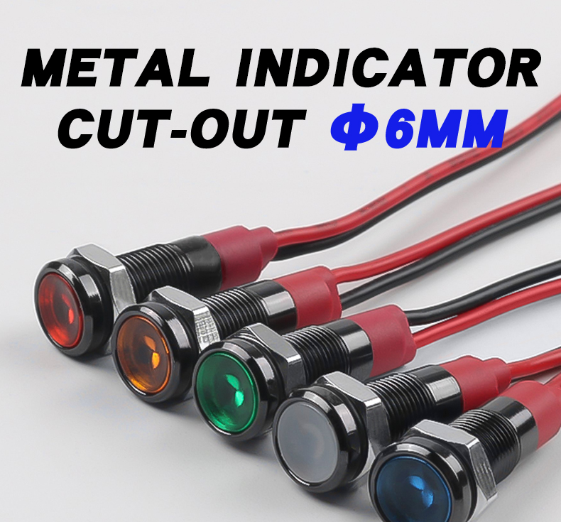 Versatile 6mm Oxidized Black Metal LED Indicator Lights Durable Wire Connection Compatible with 3V 6V 12V 24V 110V 220V