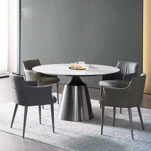 Dining Chair Steel Leg With Arms , Steel And Leather Dining Chairs