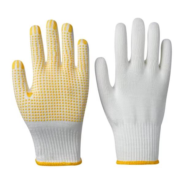 Preço por atacado Trabalho de Nylon PVC Polka Dots Luvas de tricô de algodão branco Luvas de segurança pessoal