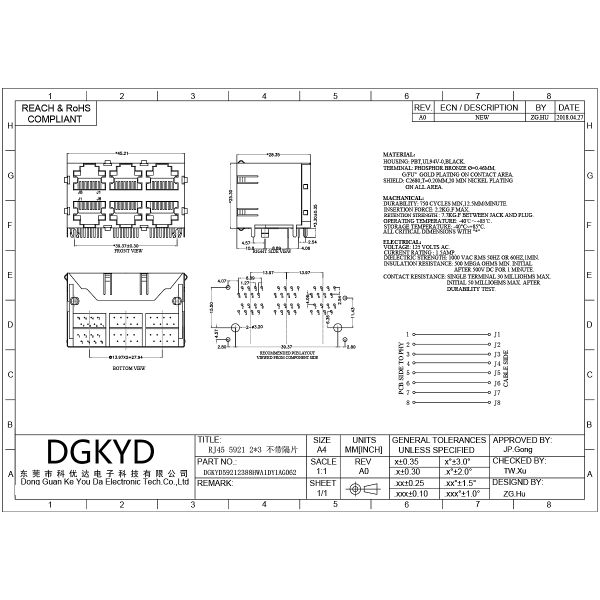 RJ45 Ethernet socket without spacer 2X3 connector Industrial Ethernet DGKYD59212388HWA1DY1AG062