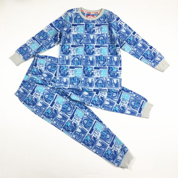 Polyester / Cotton Kids Winter Night Pajamas Set with Long Sleeves in GARMENT DYED