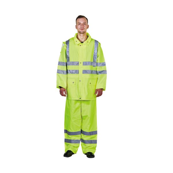 Professional RAINWEAR Raincoat with Reflective Tape and Hood Rubberized Polyester PVC