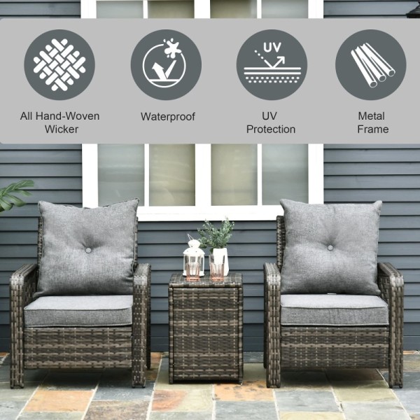Commercial PE Rattan Outdoor Lounge Set with Handwoven PE Rattan and Powder-Coated Aluminum Frame Including Storage Side Table