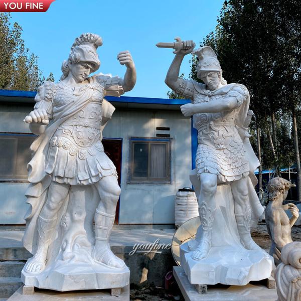 Outdoor Garden Hand Carved Life Size Marble Roman Soldier Statue for Sale