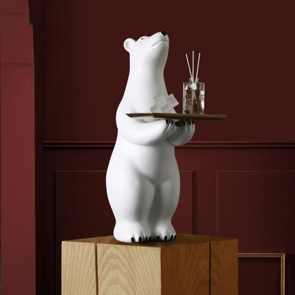 Creative White Polar Bear Side Table Large Floor Stand Decor With Tea Tray