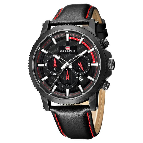 Multifunctional Breathable Leather Strap 47mm Precision Quartz Watch