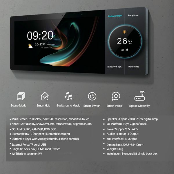 SIXWGH Luxury Upgrade 10-inch Smart Home Control Panel Tuya WiFi Zigbee Gateway App Voice Background Music Multi-Scenario Bar