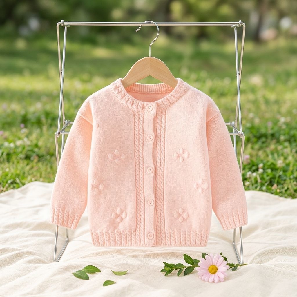 Baby Girl Cute Floral Pattern Cardigan Sweater with Button Closure and Lightweight Wool for Spring