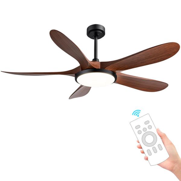 Best-seller d'usine 56 pouces ventilateur de plafond moderne lumière 5 lames ABS Noix/Lightwood télécommande moteur à courant continu lampe en fer pour le salon