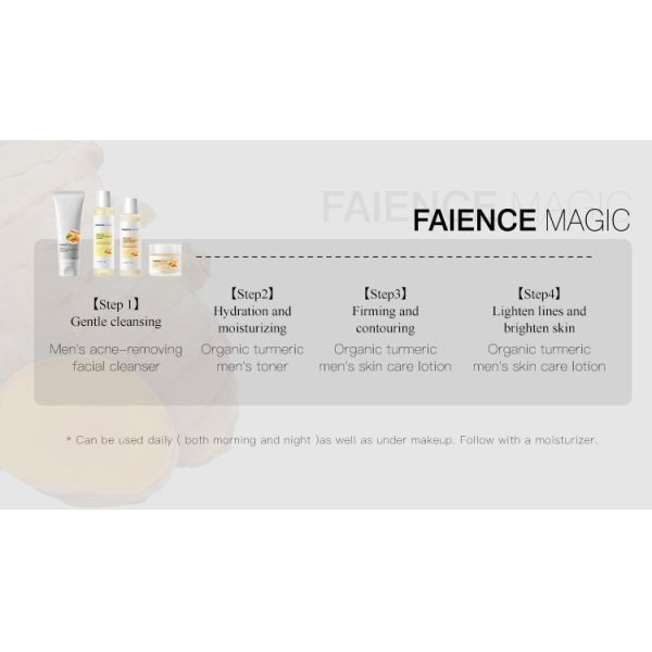 FM OEM Organic Tumeric Man's Skincare Set Wtih Tumeric Extract Whitening Moisturizing Shrink Pores Oil-controlling for Home Use