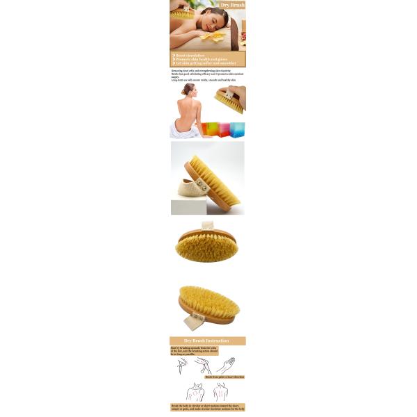 Smell Removing Bamboo Wooden Skin Care Dry Body Brush Boar Bristles Bath Dry Brush With Handle For Dehumidification