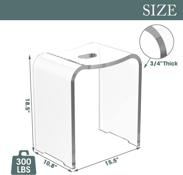 Transparent Custom Acrylic Furniture U Shape Acrylic Shower Bench Bathroom Stool