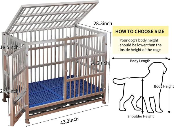 Large Stainless Steel Dog Crate XL 43 inch Indoor Kennel Cages and Playpen for Training Large Dog Outdoor