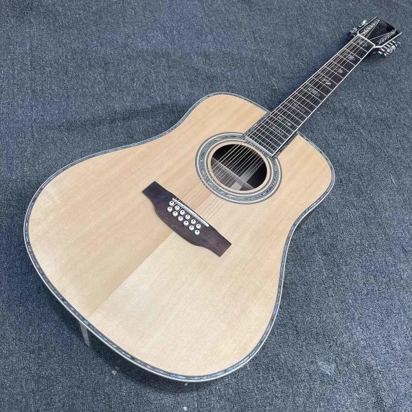 Custom 41 inch Dreadnought D 12 strings abalone binding folk classic acoustic guitar with customized inlay logo headstock