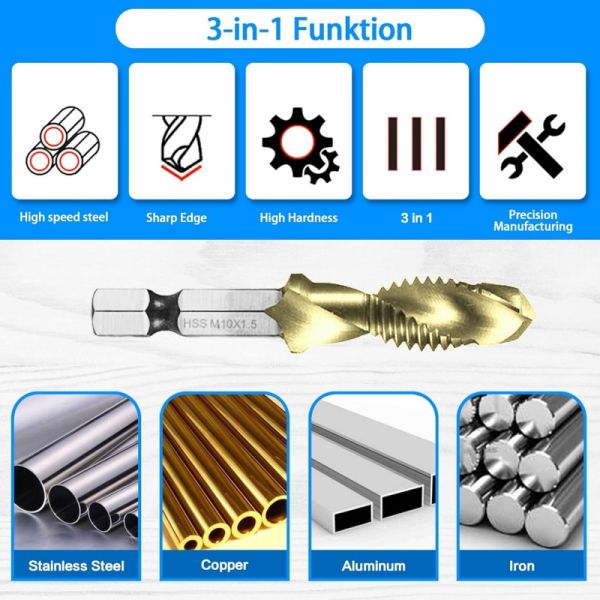 Industrial 13-Piece Drill Tap Combo Set | Titanium Coated High Speed Steel | One-Step Drilling & Tapping Kit with Quick Change Shank