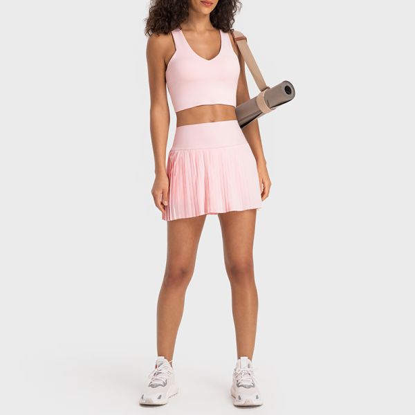 Women's Pleated Tennis Skort High Waisted Quick Dry Yellow Flared A Line Design