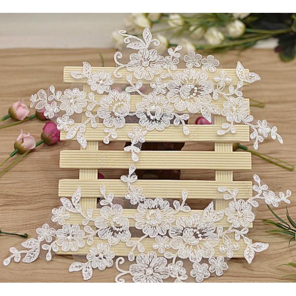 Sliver Wire Cord Lace Applique Ivory Color Embroidery Flower for Wedding Dress