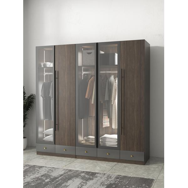 5 Star Hotel Rural Modern Simple Wardrobe Wood Panel Drawer Sliding Door Closet