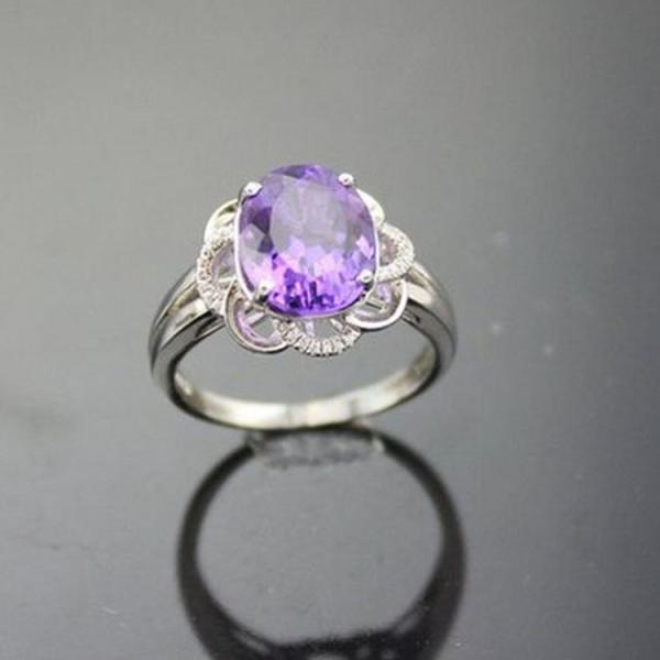 925 Silver Ring with 8mmX10mm Oval Blue Topaz  Cubic Zirocnia Ring(F275)