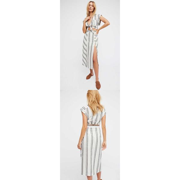 2018 Summer Clothing Deep V Neck With Split Striped Boho Dress For Women