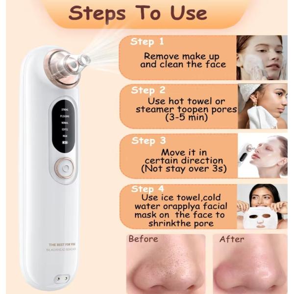 Portable Electric Blackhead Remover Vacuum Rechargeable Facial Pore Cleanser Machine