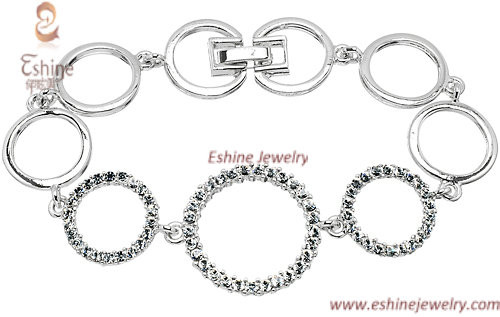 2016 Hot Sale Women Brass round links bracelet with clear CZ Genuine white rhodium plating