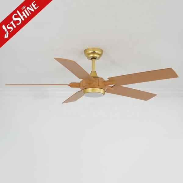 1stshine Ventilador de teto LED com acabamento remoto de grãos de madeira 5 lâminas Logotipo 1stshine / OEM Logotipo